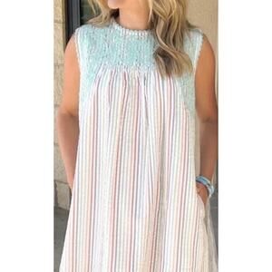 SISTER MARY Candy Stripe XS Searsucker floral embroidered Madeline Dress Mumu